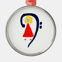 Blonde female blue bass clef red dress christmas tree ornament