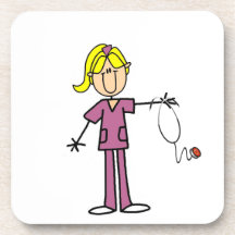 Blonde Female Stick Figure Nurse Beverage Coaster