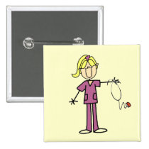 Blonde Female Stick Figure Nurse T-shirts buttons