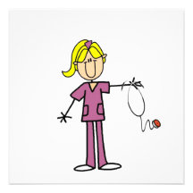 Blonde Female Stick Figure Nurse T-shirts Invitation