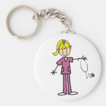 Blonde Female Stick Figure Nurse T-shirts Key Chain