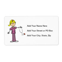 Blonde Female Stick Figure Nurse T-shirts labels