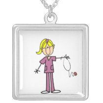 Blonde Female Stick Figure Nurse T-shirts necklaces