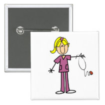 Blonde Female Stick Figure Nurse T-shirts buttons