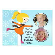 Blonde Girl Birthday Skating Party Invitation