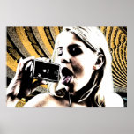 Blonde girl in love with her phone posters