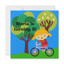 Blonde Girl on Bicycle Birthday Invitation