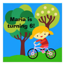 Blonde Girl on Bicycle Birthday Invitation
