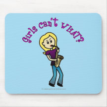 Blonde Girl Playing Saxophone Mouse Pads
