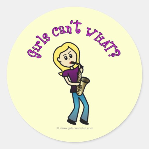 Blonde Girl Playing Saxophone Round Stickers