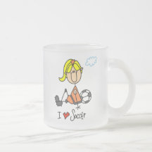 Blonde Girl Stick Figure I Love Soccer Gifts Mug