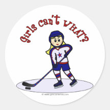 Blonde Girls Hockey Player Round Sticker
