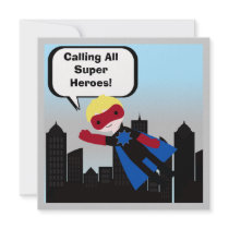 Blonde Hair Boy Super Hero Birthday Invitation