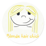 Blonde hair chick round stickers