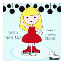 Blonde Hair Girl Ice Skating Party Invitations