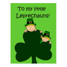 blonde kids with shamrock on green postcard