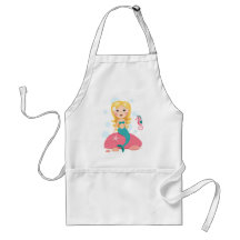 Blonde mermaid cartoon girl with starfish seahorse aprons