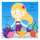 Blonde  Mermaid Custom Birthday Invitation