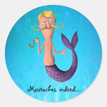 Blonde Moustached Merman Round Sticker