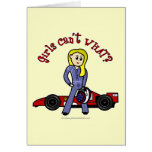 Blonde Race Car Driver Girl Greeting Card