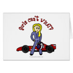 Blonde Race Car Driver Girl Greeting Cards