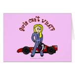 Blonde Race Car Driver Girl Greeting Card