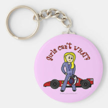 Blonde Race Car Driver Girl Keychains