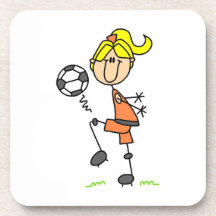 Blonde Stick Figure Soccer Player Girl Gifts Coaster