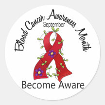 Blood Cancer Awareness Month Flower Ribbon 2 Round Stickers