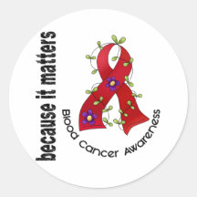 Blood Cancer Flower Ribbon 3 Round Stickers