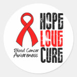 BLOOD CANCER HOPE LOVE CURE RIBBON ROUND STICKER