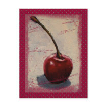 Blood-Red Cherry on Dotted Background: Art Postcards