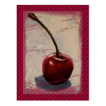 Blood-Red Cherry on Dotted Background: Art Postcards