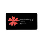Blooming hearts personalized bookplate - black