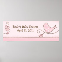 Blossom Pink Bird Customizable Birthday Banner Print