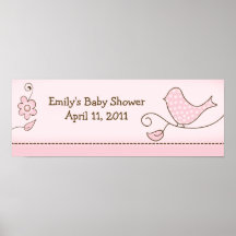 Blossom Pink Bird Customizable Birthday Banner Print