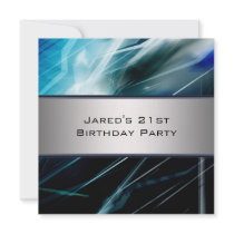 Blue Abstract Mans 21st Birthday Party Personalized Invites