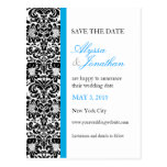 Blue Accent Damask Save the Cate Card Post Card