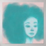 blue afro woman print