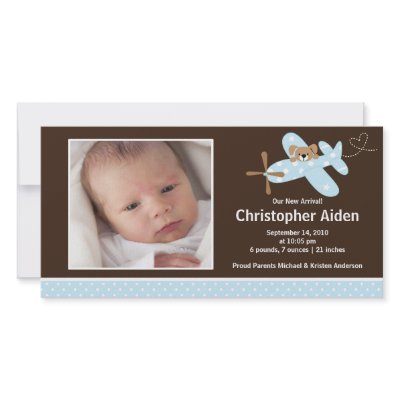 Blue Airplane Baby Boy Birth Annoucement by celebrateitinvites