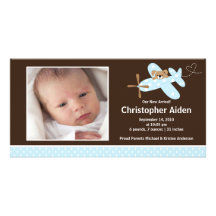 Blue Airplane Baby Boy Birth Annoucement Picture Card