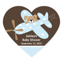 Blue Airplane Baby Shower Heart Sticker
