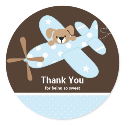 Blue Airplane Thank You Baby Shower Sticker by celebrateitinvites
