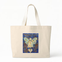 Blue &amp; Gold Cancer Angel - Large Canvas Bags