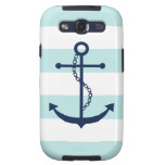 Blue Anchor on White and Mint Nautical Stripes Samsung Galaxy SIII Case