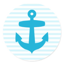 Blue Anchor with Light Blue Sailor Stripes Round Stickers