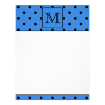 Blue and Black Polka Dot Monogram. Your Letter. Letterhead Design
