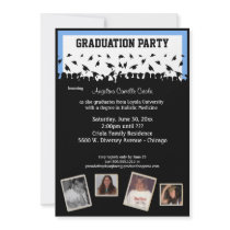 Blue And Black Silhouette Graduation Party Personalized Invite