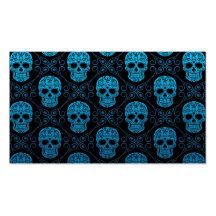 Blue and Black Sugar Skull Pattern Business Card Template
