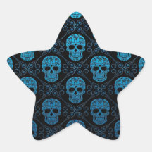 Blue and Black Sugar Skull Pattern Star Sticker